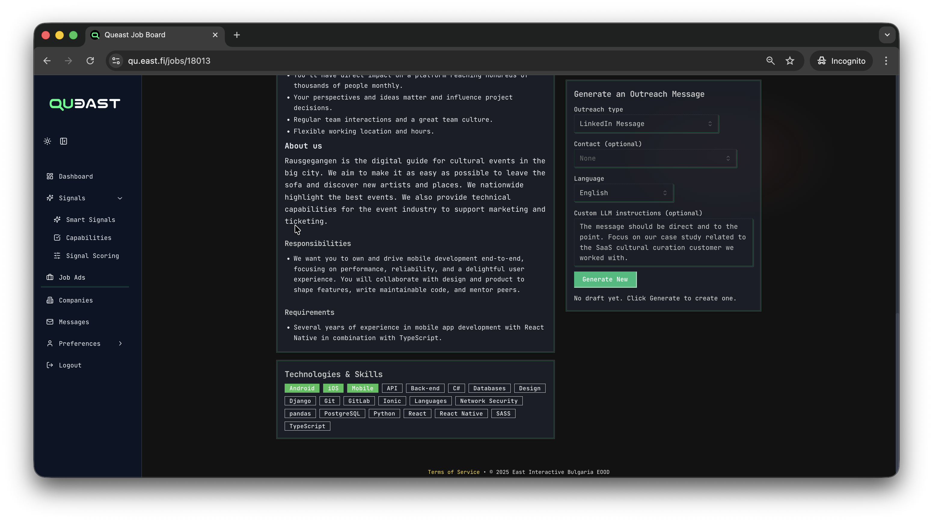 Recommended AI outreach screenshot
